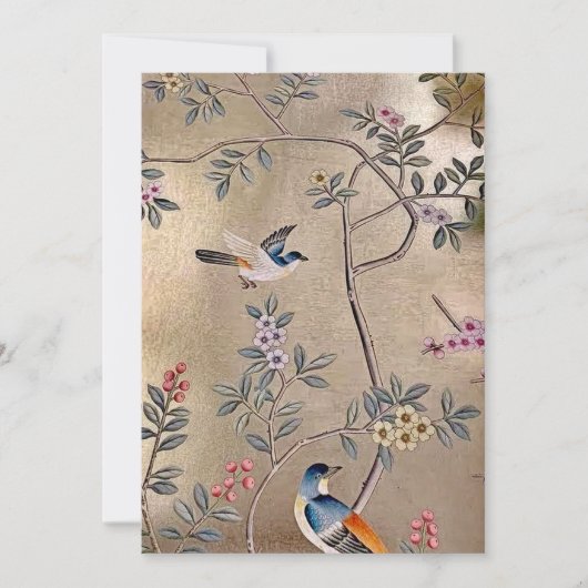 Gouden Chinoiserie met Song Birds en Blossoms Kaart (Voorkant)