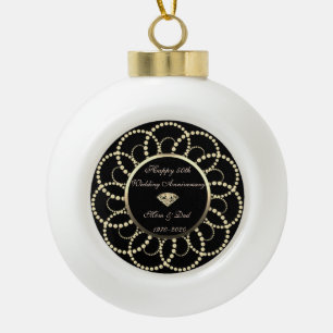 Gouden chique diamanten parels 50ste huwelijksjubi keramische bal ornament