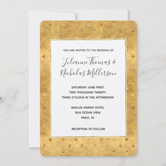 Gouden chique Stippen bruiloft uitnodigt Kaart (Voorkant)