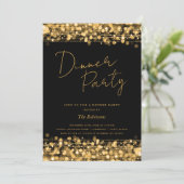 Gouden chique verlichting Script Dinner Party Zwar Kaart (Staand voorkant)