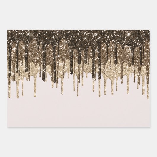 Gouden Chocolade Ice Cream Glitter Druppels Verjaa Inpakpapier Vel (Voorkant)