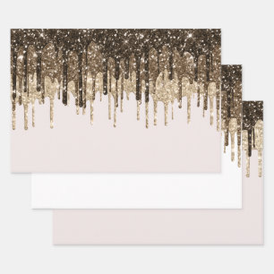 Gouden Chocolade Ice Cream Glitter Druppels Verjaa Inpakpapier Vel