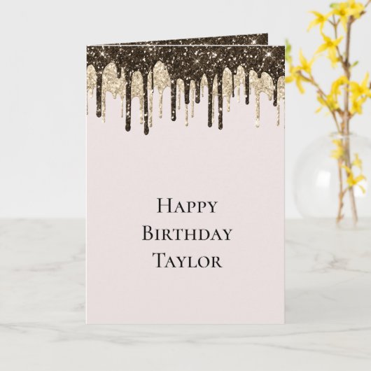 Gouden Chocolade Ijs Glitter Druppels Verjaardag Kaart (Gele Bloem)