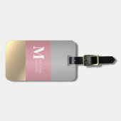 Gouden Chopper Roze Strip Metallic monogram Naam Bagagelabel (Voorkant horizontaal)