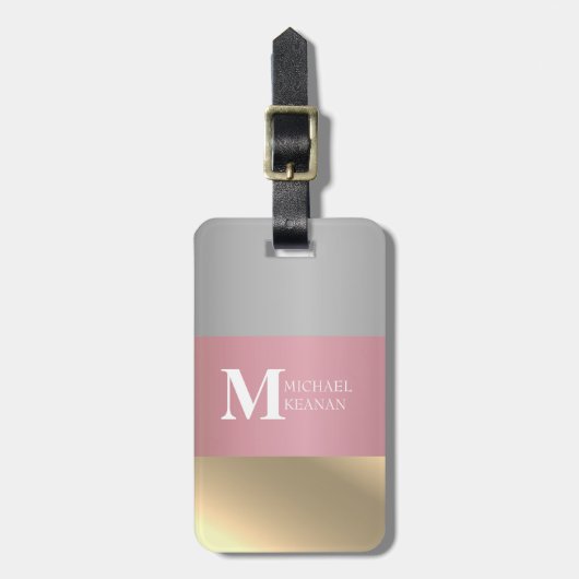Gouden Chopper Roze Strip Metallic monogram Naam Bagagelabel (Voorkant verticaal)