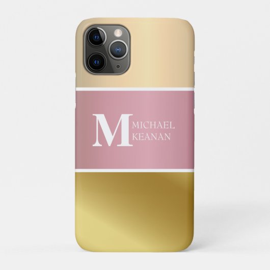 Gouden Chopper Roze Strip Metallic monogram Naam Case-Mate iPhone Case (Achterkant)