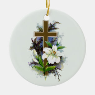Gouden christelijk kruis keramisch ornament