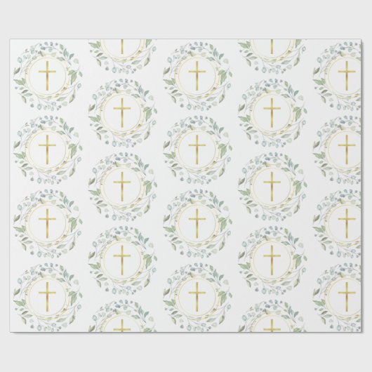 Gouden Christelijk Kruis met Laurierkrans Cadeaupapier (Vlak)