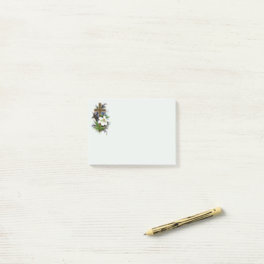 Gouden christelijk kruis post-it® notes (Op bureau)