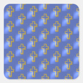 Gouden Christelijk Religieus Kruis Blauw Pasen Vierkante Sticker (Voorkant)