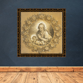 Gouden Christelijke Kerstmiskerststal Madonna Kind Poster