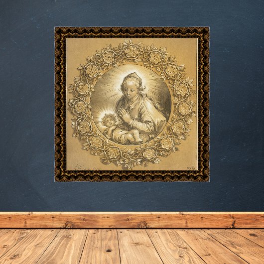 Gouden Christelijke Kerstmiskerststal Madonna Kind Poster