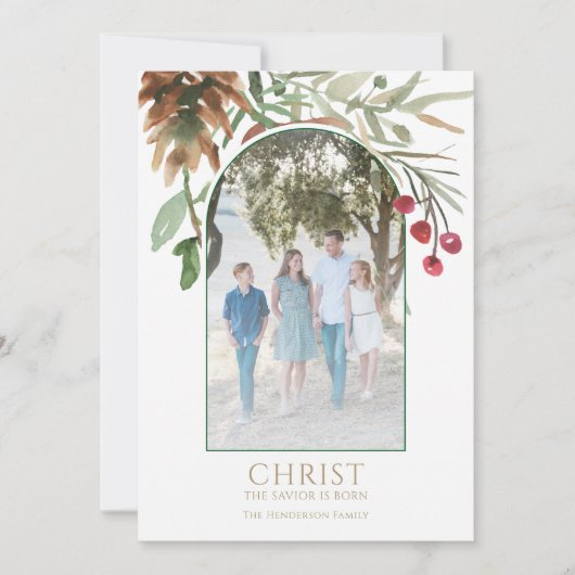 Gouden Christus is Geboren Religieuze Kerstkaart (Voorkant)