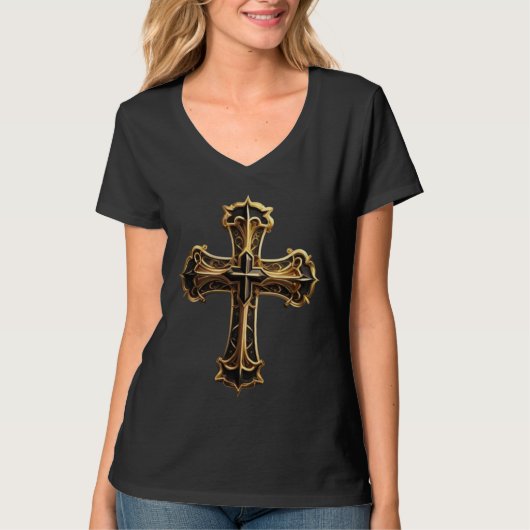 Gouden Christus kruis T-shirt (Voorkant)