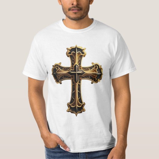 Gouden Christus kruis T-shirt (Voorkant)
