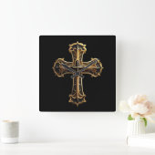 Gouden Christus's Kruis 2 Vierkante Klok (Huis)