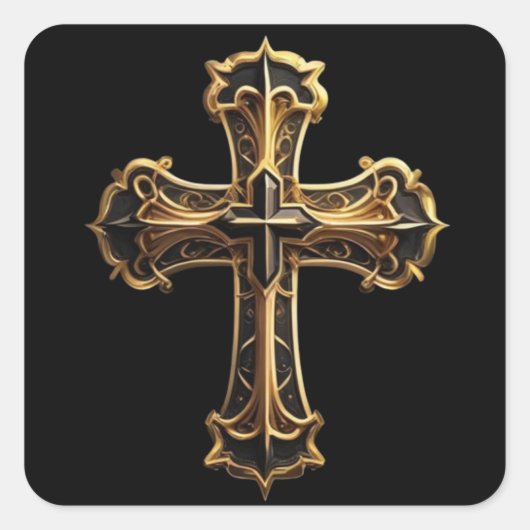 Gouden Christus's Kruis 2 Vierkante Sticker (Voorkant)