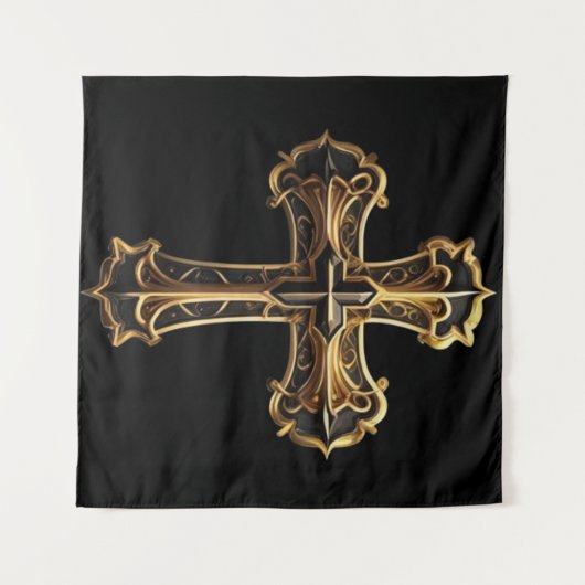 Gouden Christus's Kruis 2 Wandkleed (Voorkant (horizontaal))