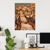 Gouden Chrysanthemum Muse – Art Nouveau Bloemstuk  Poster (Thuiskantoor)