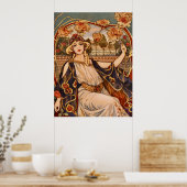 Gouden Chrysanthemum Muse – Art Nouveau Bloemstuk  Poster (Keuken)