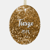Gouden Chunky Glitter gepersonaliseerd Keramisch Ornament (Rechts)