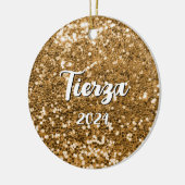 Gouden Chunky Glitter gepersonaliseerd Keramisch Ornament (Links)