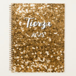 Gouden Chunky Glitter gepersonaliseerd Planner<br><div class="desc">Een moderne gedurfde naam in het wit met een zwarte slagschaduw op een blanco planner. De lettergrootte,  kleur en stijl kunnen worden aangepast. Verhoog de lettergrootte voor korte namen als u dat wilt. De achtergrond is een faux gouden confetti of pailletten glitter met sprankelende vlekken of wazige bokeh.</div>