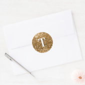 Gouden Chunky Glitter Monogrammed Ronde Sticker (Envelop)