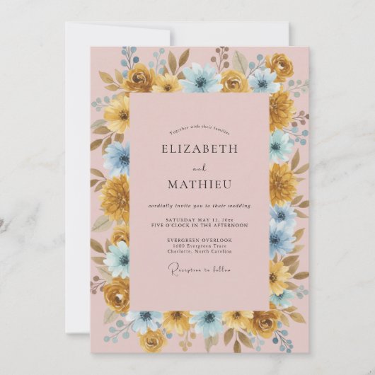 Gouden Cian Ranunculus Eucalyptus Bruiloft Kaart (Voorkant)