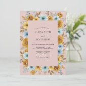 Gouden Cian Ranunculus Eucalyptus Bruiloft Kaart (Staand voorkant)