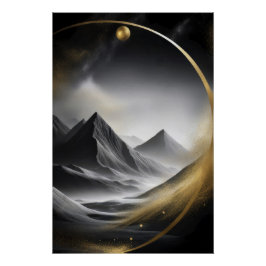 Gouden Cirkel Boven Beschaduwde Pieken Perfect Poster