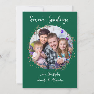 Gouden cirkel & groene familiefoto kerstkaart kaart