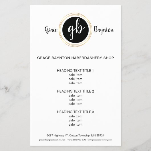 Gouden cirkel, monogram logo flyer (Voorkant)