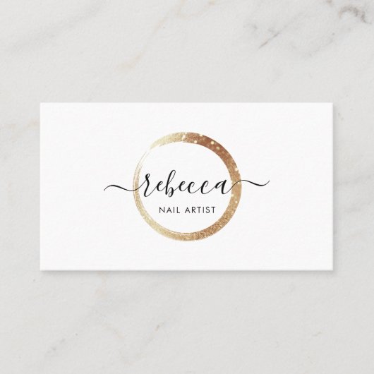 Gouden Cirkel Script Naam Make-up Nagels Schoonhei Visitekaartje (Voorkant)