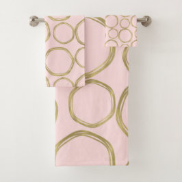Gouden Cirkels & Blozende Roze Moderne Trendy Bad Handdoek