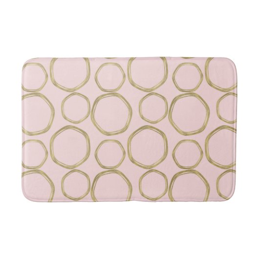 Gouden Cirkels & Blozende Roze Moderne Trendy Badmat (Voorkant)