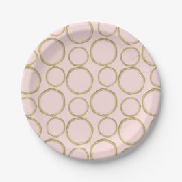 Gouden Cirkels & Blozende Roze Moderne Trendy Chic Papieren Bordje