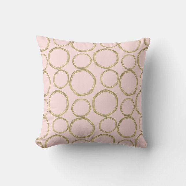 Gouden Cirkels & Blozende Roze Moderne Trendy Mod Kussen (Voorkant)