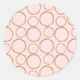 Gouden Cirkels & Blozende Roze Moderne Trendy Ronde Sticker