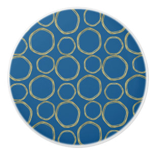 Gouden Cirkels & Chic Blauw Moderne Mod Keramische Knop