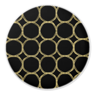 Gouden Cirkels & Chic Zwarte Moderne Trendy Mod Keramische Knop