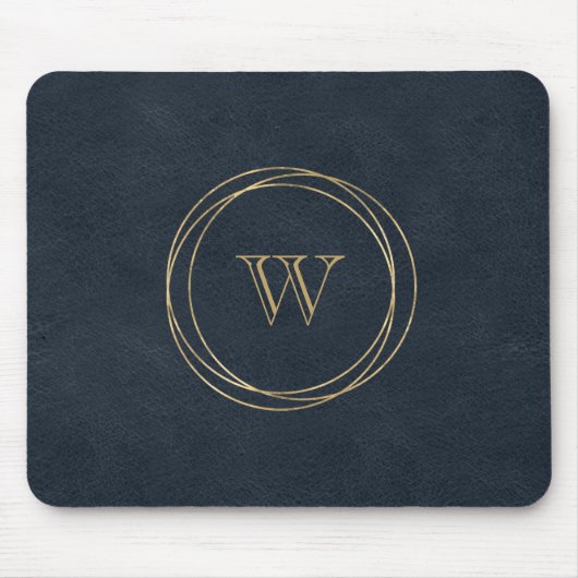 Gouden Cirkels Donkerblauw Monogram Muismat (Voorkant)