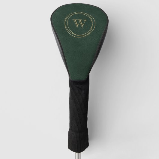 Gouden Cirkels Donkergroene Monogram Golfheadcover (Voorkant)