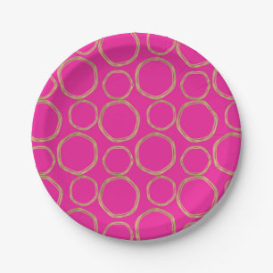 Gouden Cirkels & Fel Roze Helder Moderne Trendy Papieren Bordje