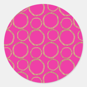 Gouden Cirkels & Fel Roze Helder Moderne Trendy Ronde Sticker