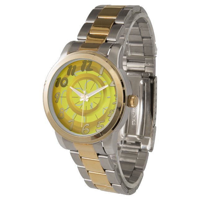 Gouden Cirkels Gele Lussen Time Watch Horloge (Gekanteld)