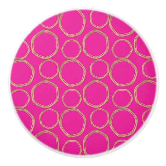 Gouden Cirkels & Heet Roze Glam Moderne Mod Keramische Knop (Voorkant)