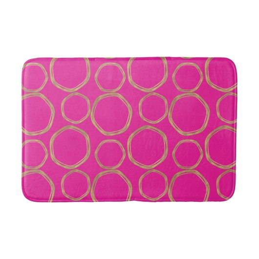 Gouden Cirkels & Heet Roze Helder Modieus Modern Badmat (Voorkant)