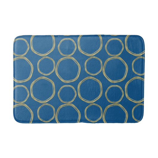 Gouden Cirkels & Helderblauw Modern Trendsettend Badmat (Voorkant)