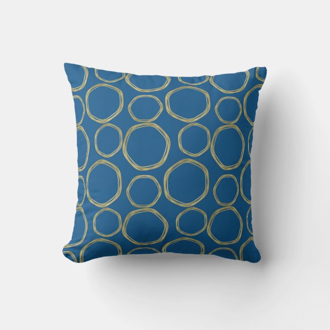 Gouden Cirkels & Helderblauwe Moderne Trendy Mode Kussen (Voorkant)